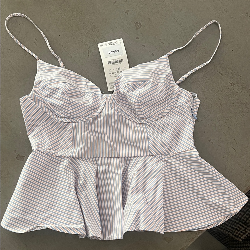 Zara Striped Peplum Camisole Top NWT